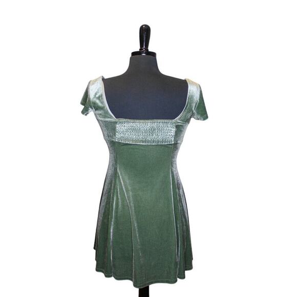 Rewind Sage Green Velvet Mini Dress Empire Waist Pixie Forest Fairy XS - Picture 2 of 4